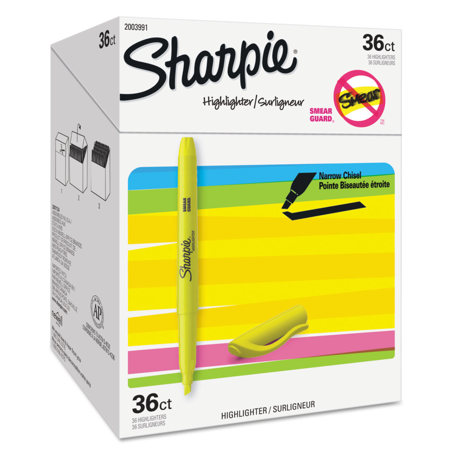 Sharpie Pocket Style Highlighters, Chisel Tip, Yellow, 36/Pack